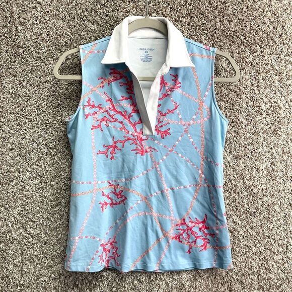 J. McLaughlin Tops - J. McLaughlin Polo Women’s XS Light Blue and Pink Short Sleeve Shirt